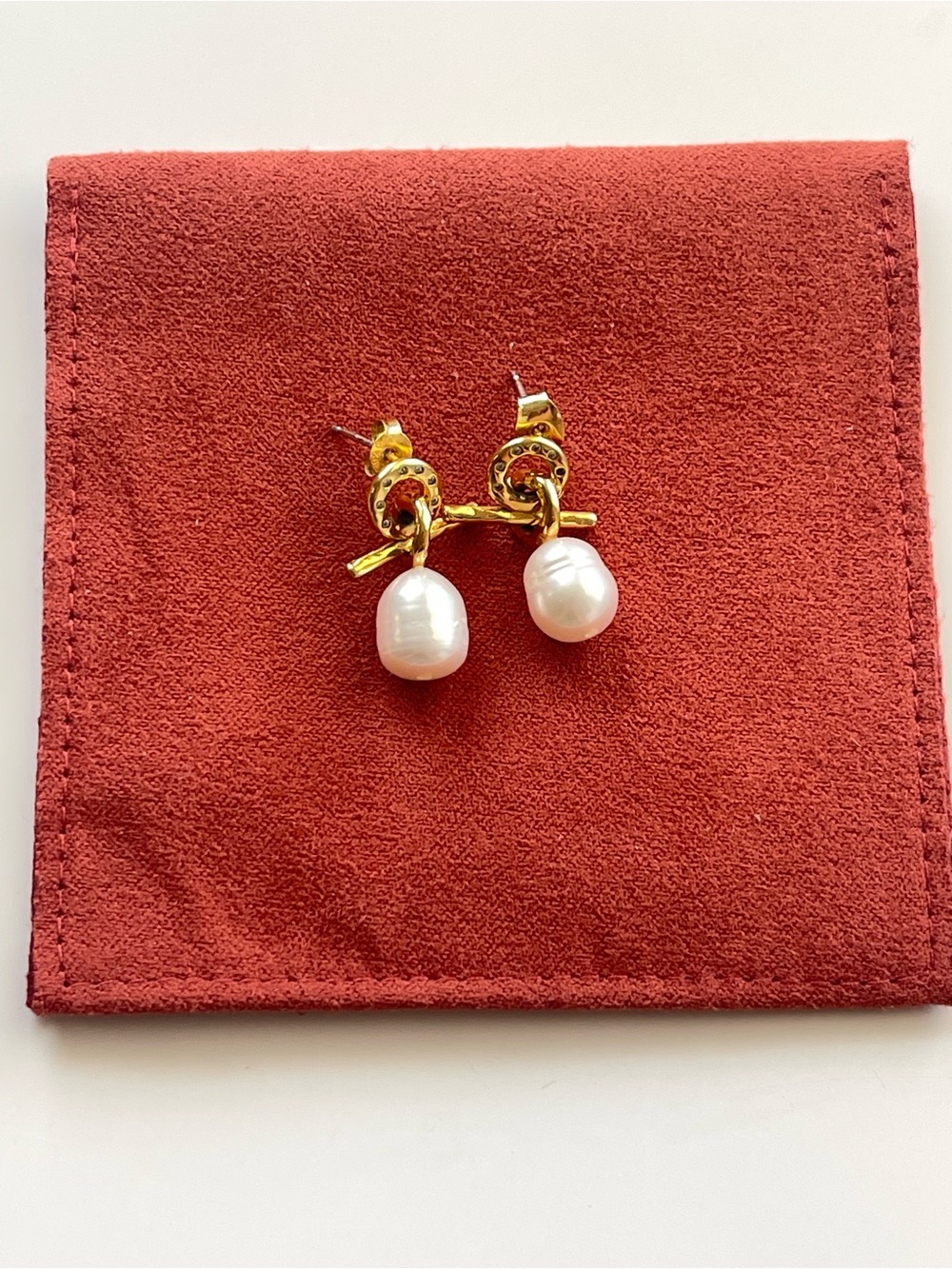 Gold Tone and Faux Pearl Modern Earrings